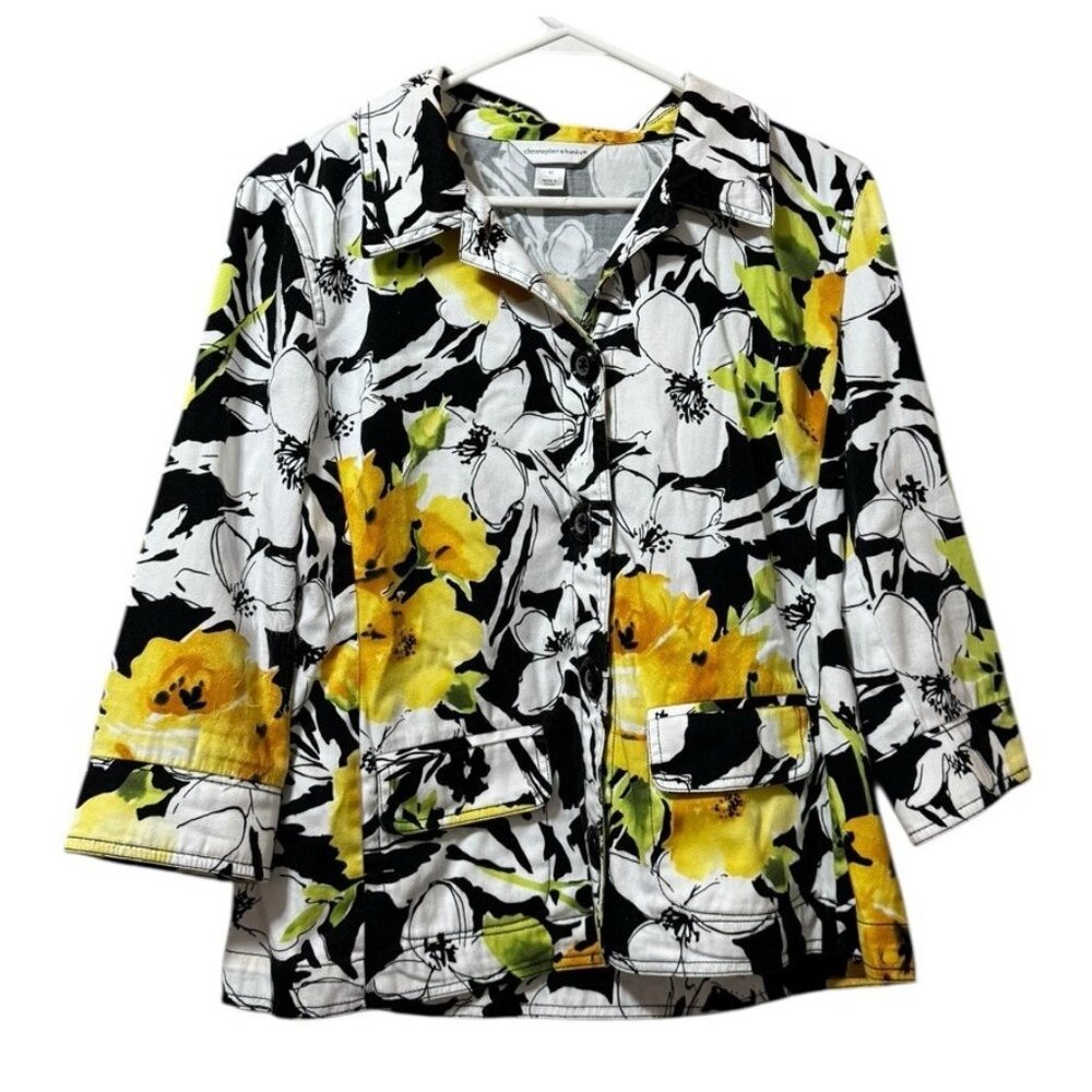 Christopher and Banks Women Jacket Size Medium Button Up Floral Colorful Buttons